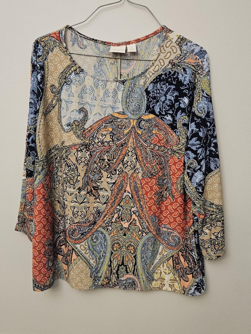 Chico's Multicolor Paisley Print Tunic — Navy, Beige, Rust, Light Blue